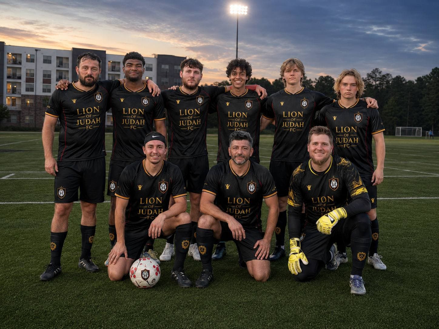 Lion of Judah FC squad on the pitch in Charlotte